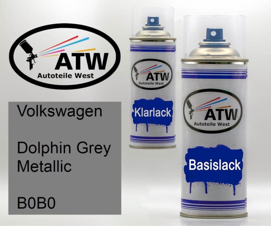 Volkswagen, Dolphin Grey Metallic, B0B0: 400ml Sprühdose + 400ml Klarlack - Set, von ATW Autoteile West.